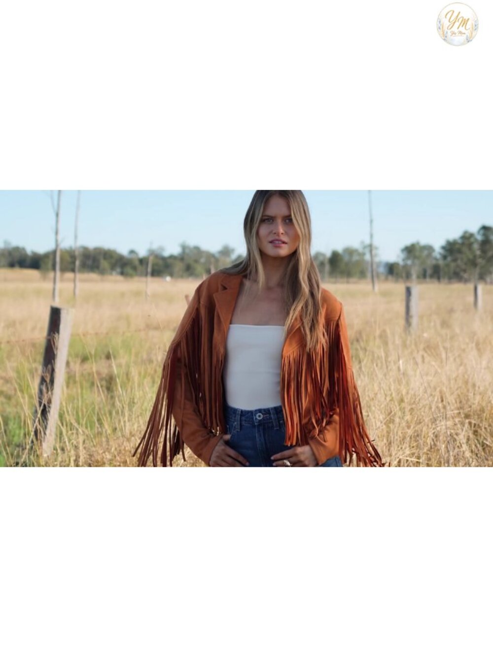 Faux Suede Fringe Cropped Motorcycle Jacket with Tassels - Picture 6 of 6